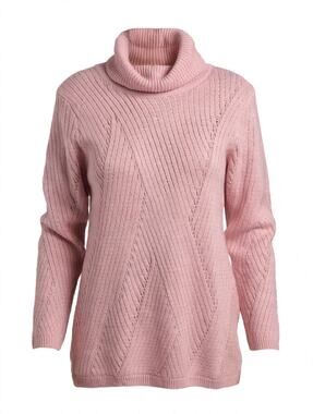 Cleo Women’s Pink Turtleneck Open Knit Sweater Size L